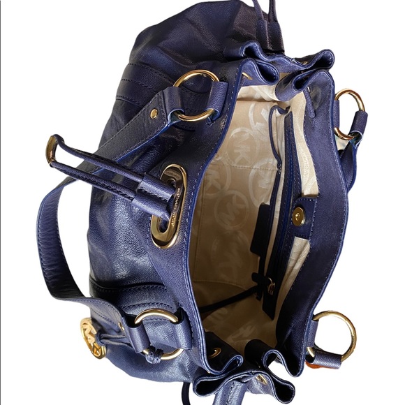 Michael Kors Navy Leather Cinch Top Shoulder Satchel - Picture 2 of 6